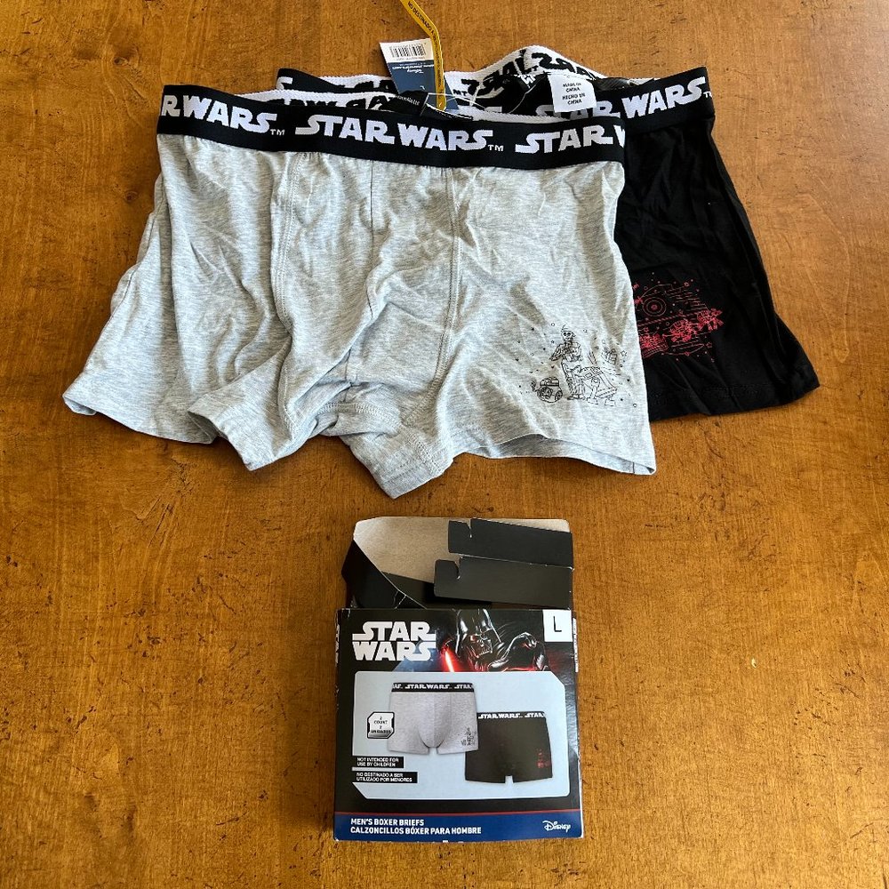 NEW STAR WARS MEN’S BOXER BRIEFS Black Grey White Bottom Large L 2 undergarment
